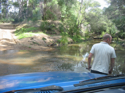 Surveying the water crossing (eeek!)