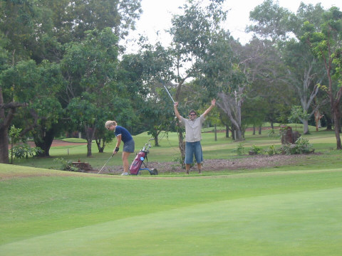 Drew smiles on the golf course